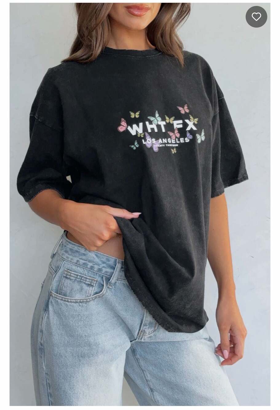 White Fox Dare To Dream Oversized Tee Acid Wash Butterfly Print s/m